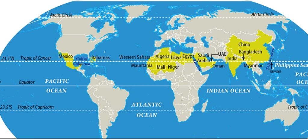 Tropic Of Cancer In India Map Degree Indian States